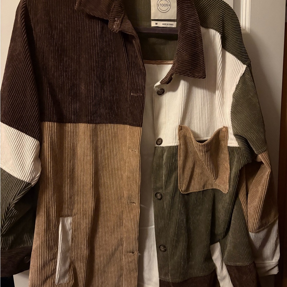 NWOT Stoosh Patchwork Oversized Corduroy Jacket - Brown, Green, and White